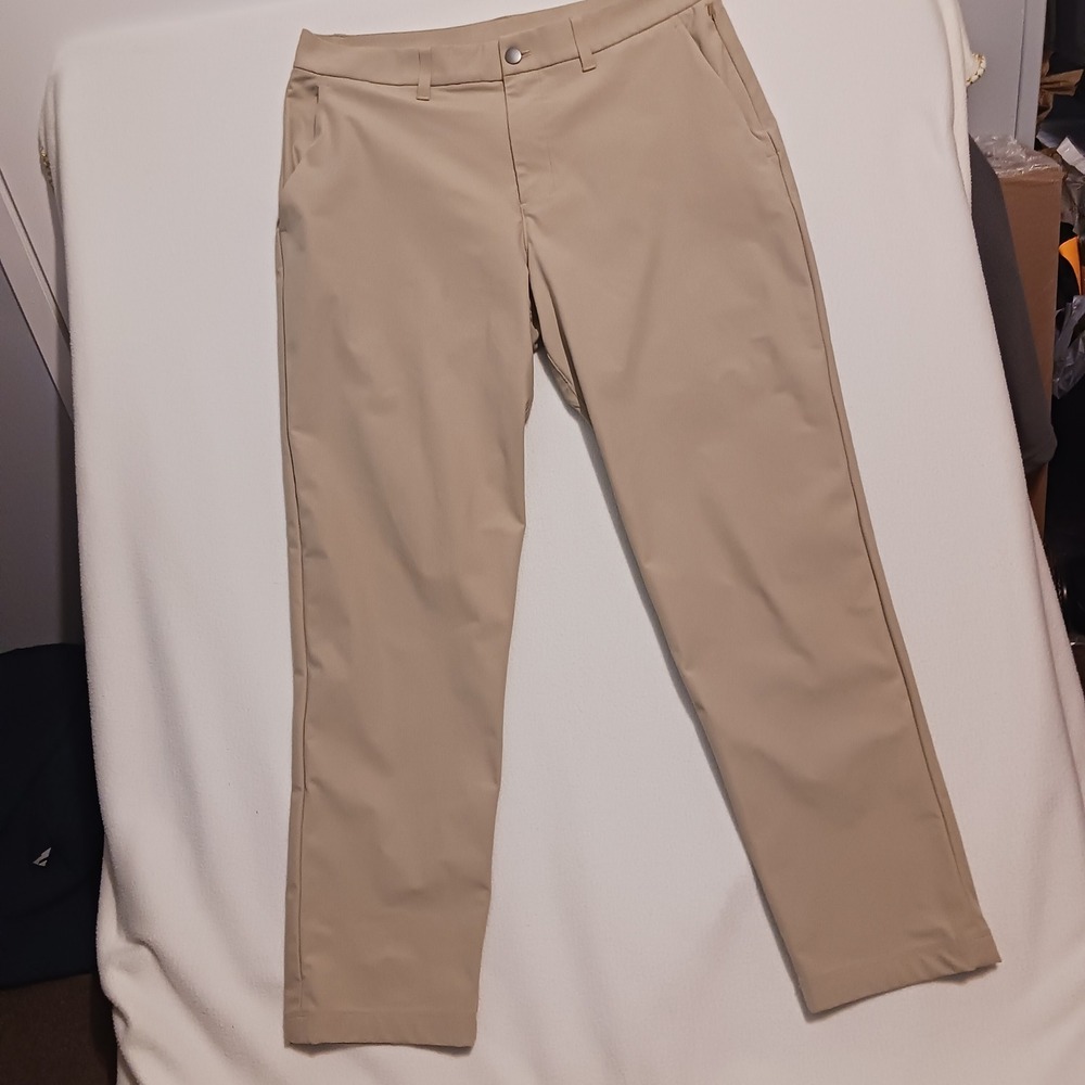 Lululemon Commission Slim Pant Mens 34 Tan Excellent Warpstreme Golf Chino